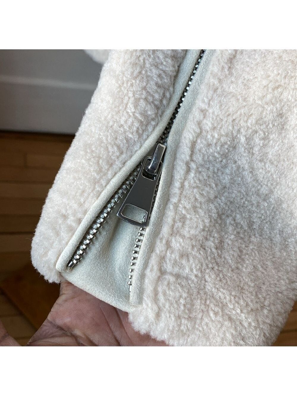 Mango Ivory Faux Shearling Biker Jacket, Size S - Picture 14 of 17
